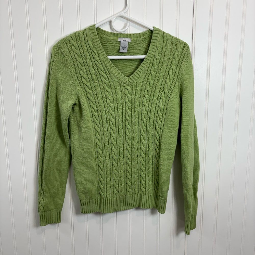 Izod golf y2k preppy vintage Light Green V-Neck Cable knit Sweater